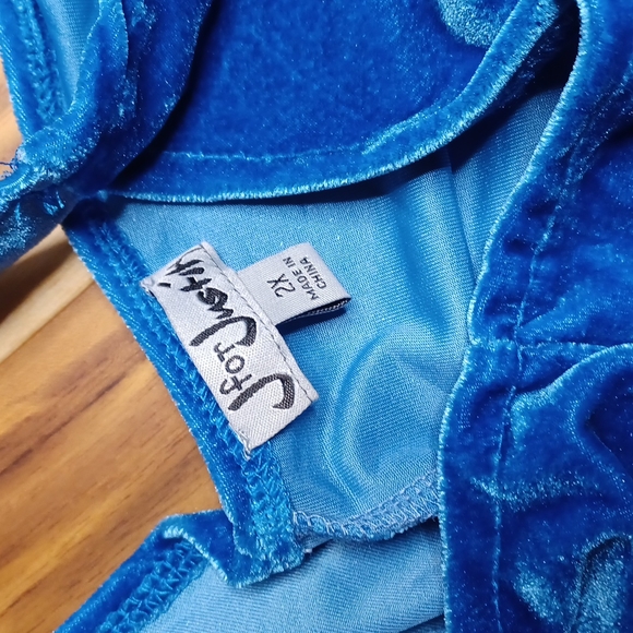 🌿Blue Velvet Ruched Mini Dress Size 2X - Picture 5 of 9